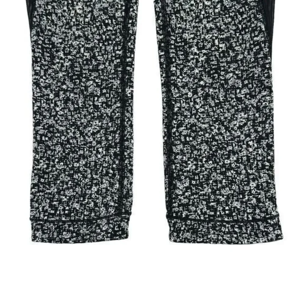 Lululemon Black/White Flower‎ Patterned Women's Leggings Exposed Seam Size 4